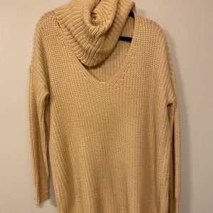 Tan cowl neck sweater dress